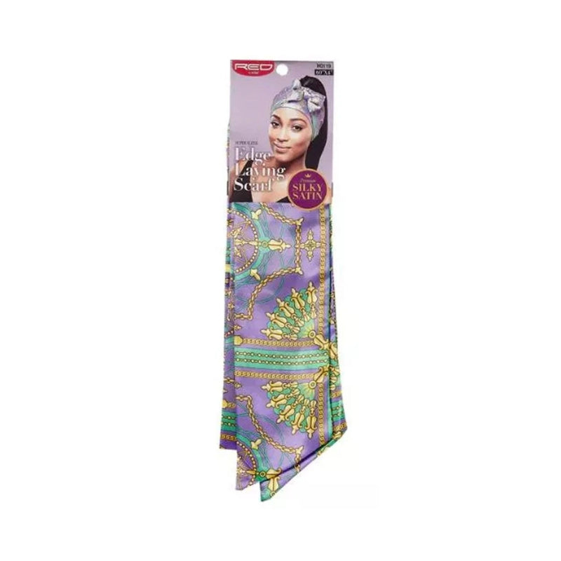 RED BEAUTY by KISS silky satin purple patterned edge laying scarf for sleek hair packaged hair tool