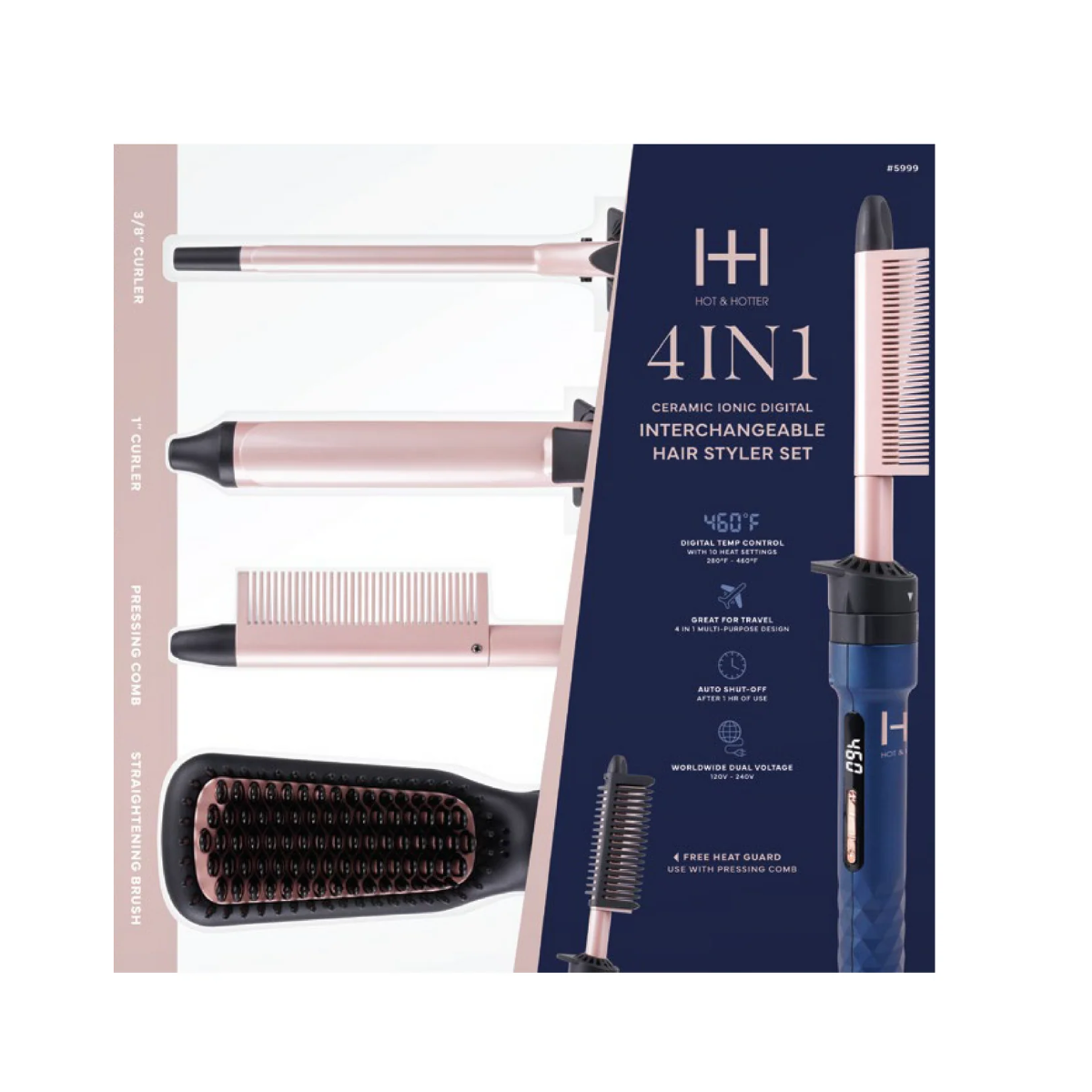 Ensemble de coiffage capillaire numérique ionique céramique interchangeable H&H Bleu #5999