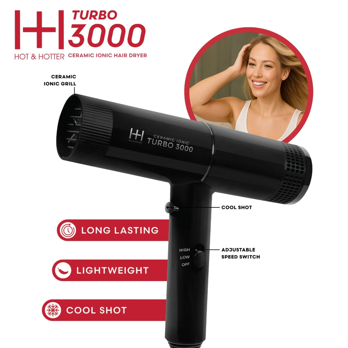 H&H Ceramic Turbo 3000 Hair Dryer [Black] #5928