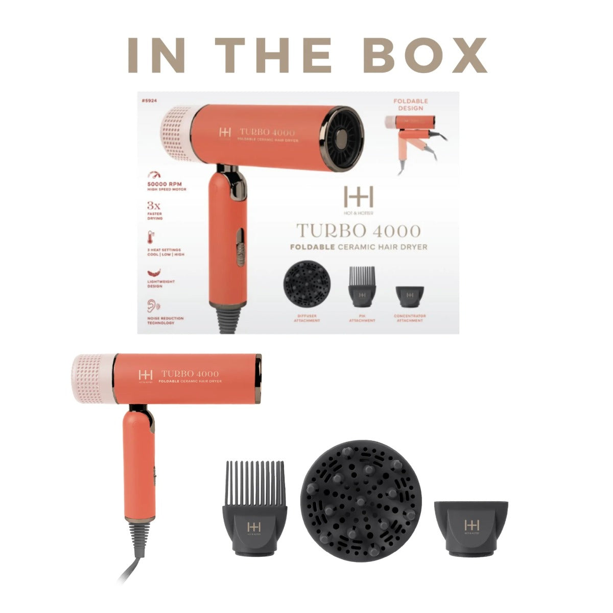 H&H Ceramic Turbo 4000 Foldable Hair Dryer #5924