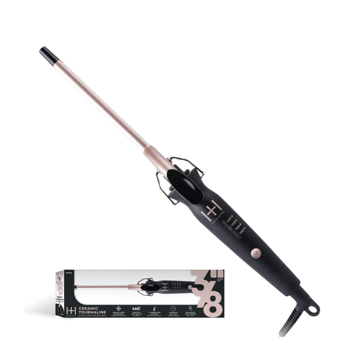 H&H Extra Long Ceramic Tourmaline Curling Iron 3/8 Inch #5886
