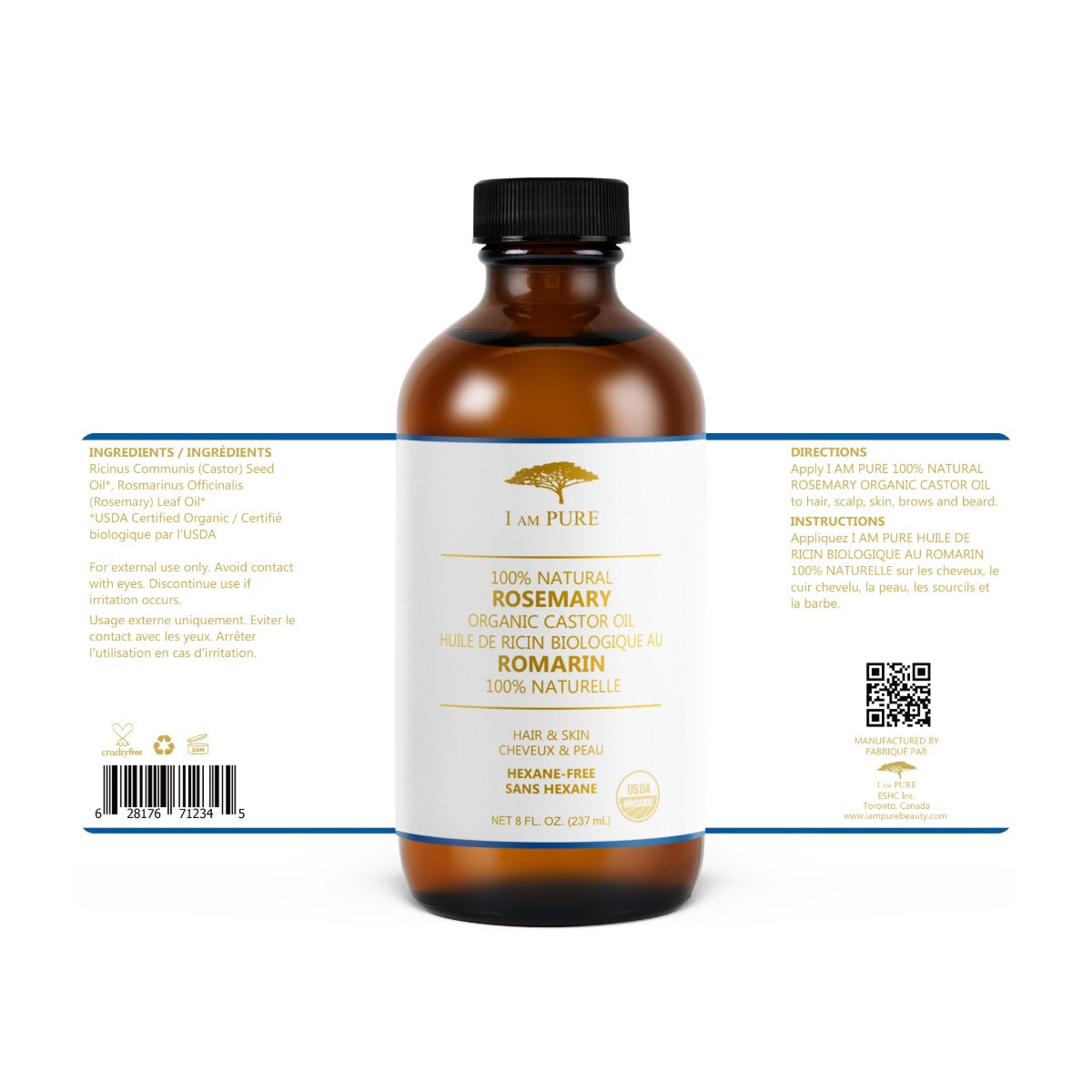 I AM PURE Organic Castor Oil [Rosemary] 8oz