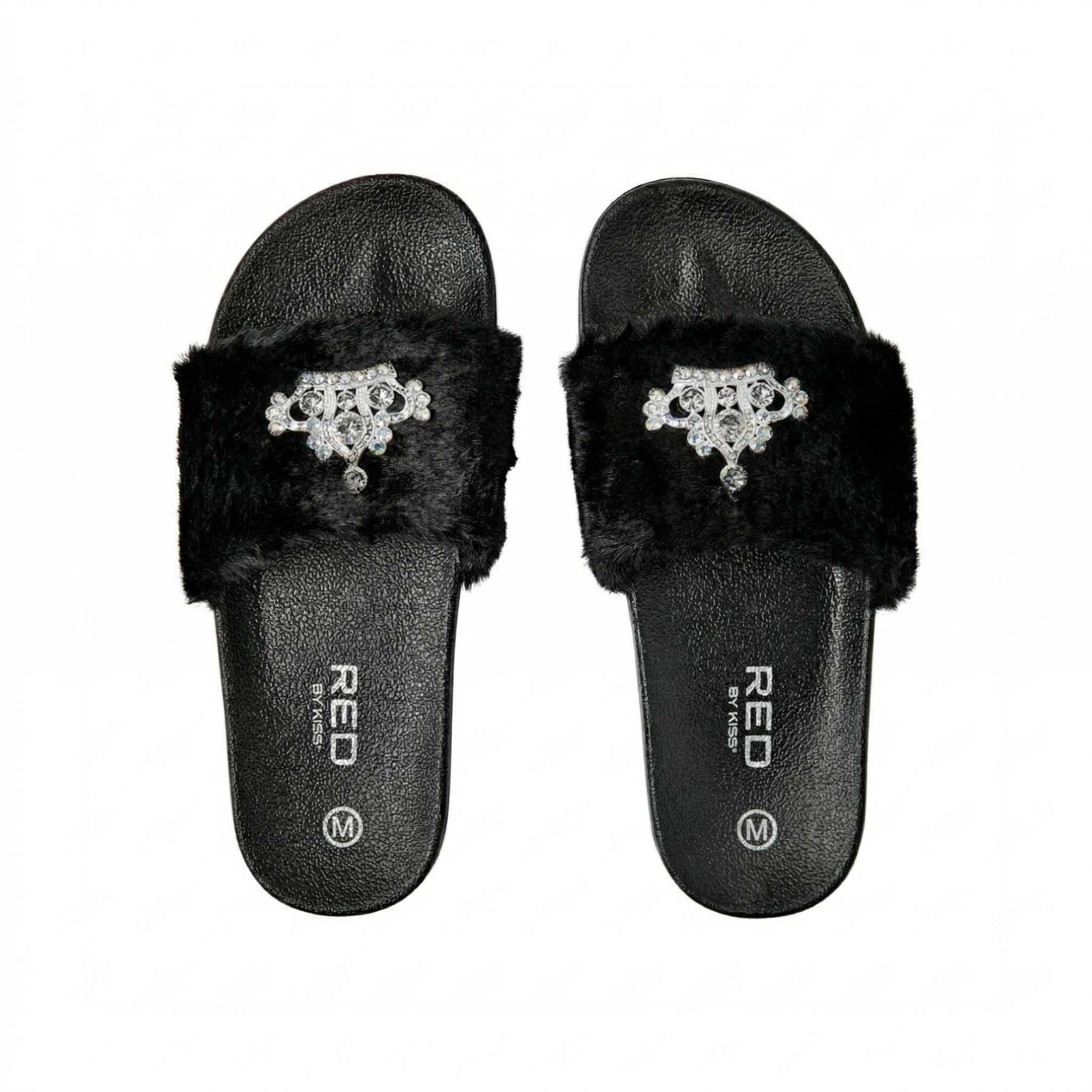 Jewel Fur Slipper [Black] #FW31 Medium