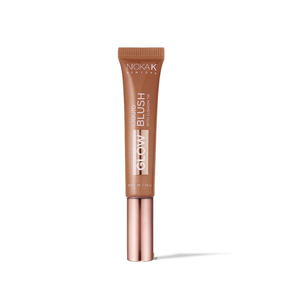 Nicka K liquid glow blush in a sleek brown tube with rose gold cap makeup product