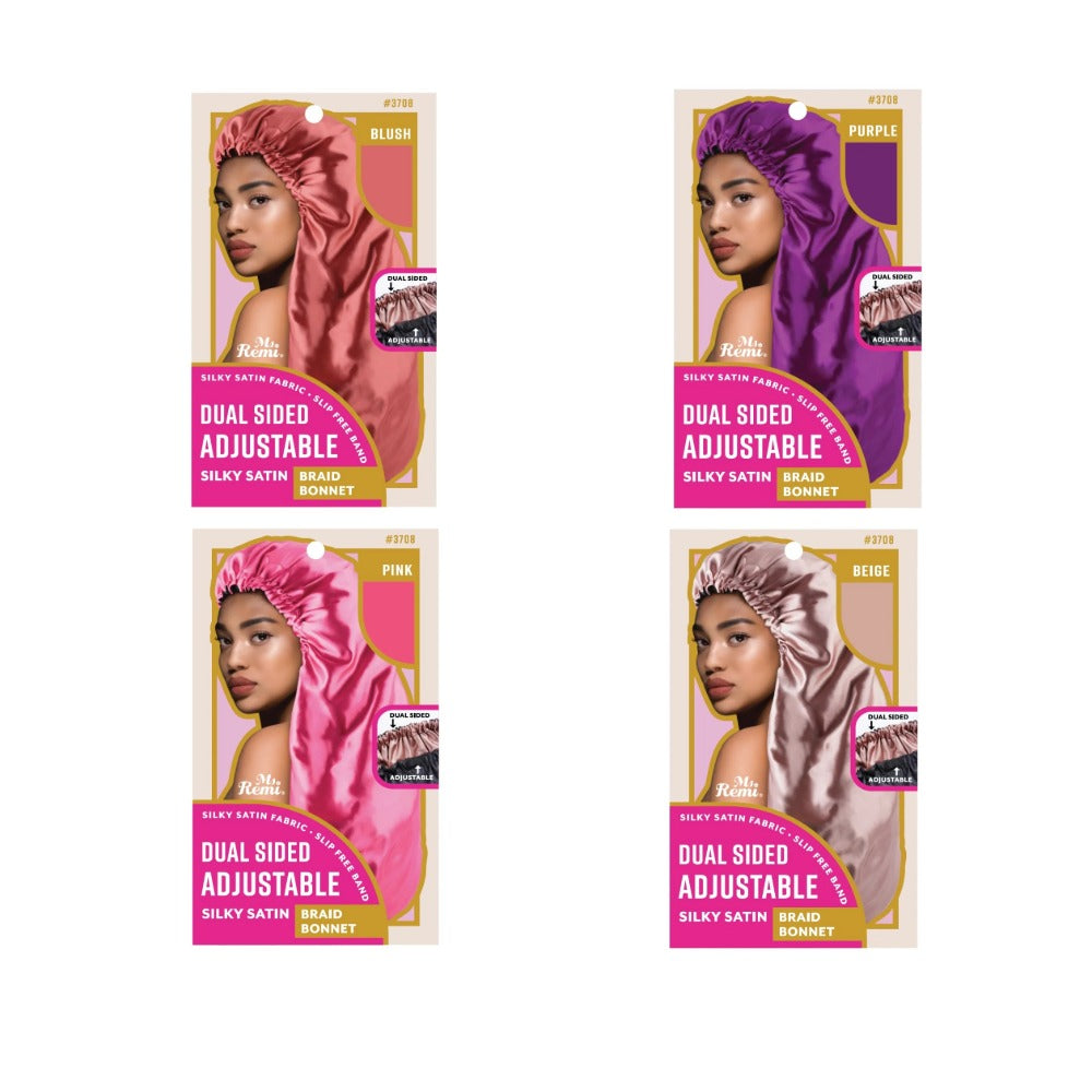 Bonnet tressé en satin soyeux double face réglable [coloré] #3708