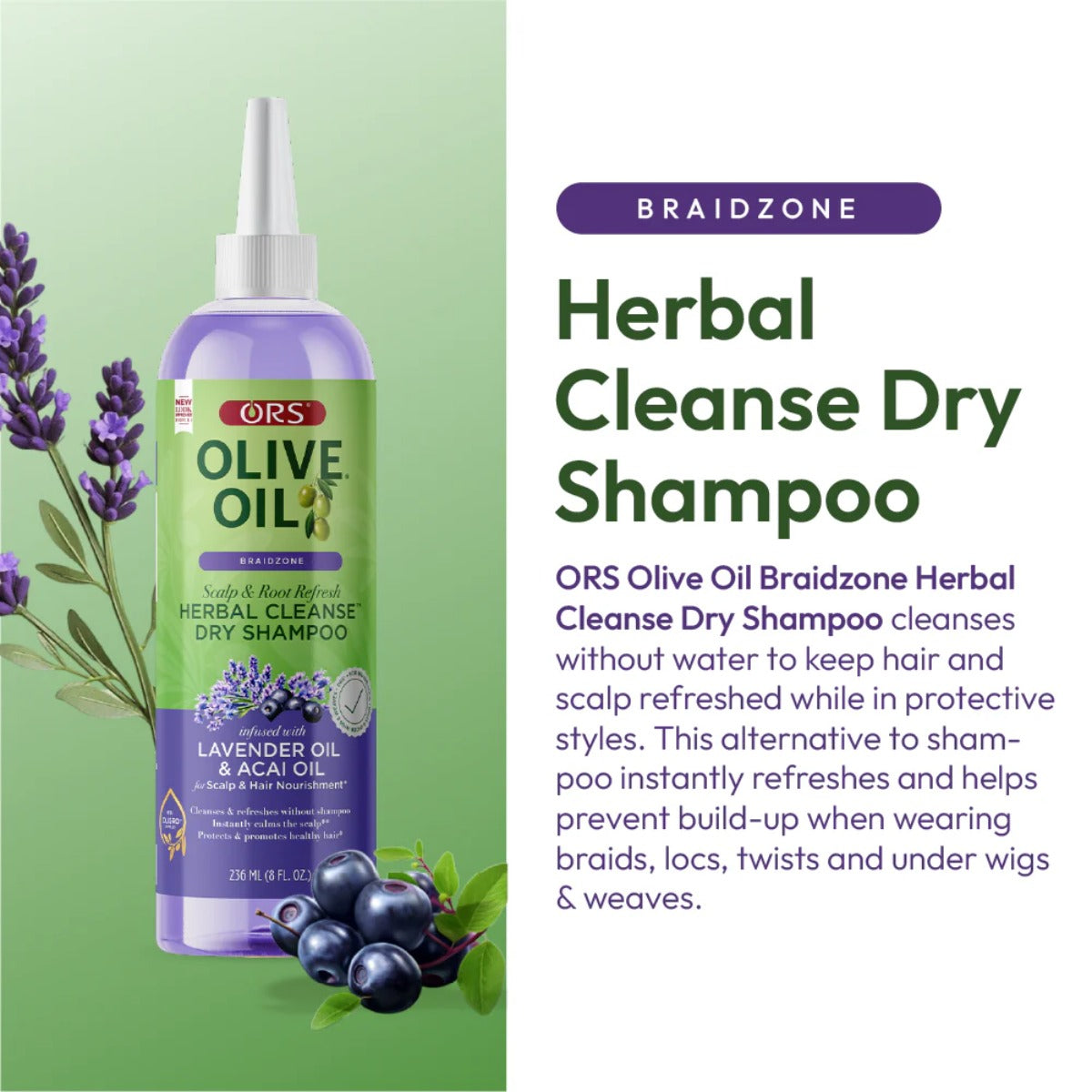 ORS Braidzone Shampooing sec nettoyant aux herbes 8oz
