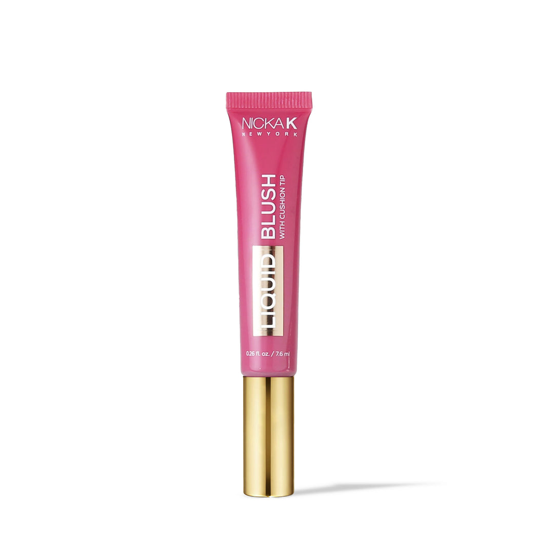 NICKA K liquid blush for dark skin in a pink tube with gold cap makeup product