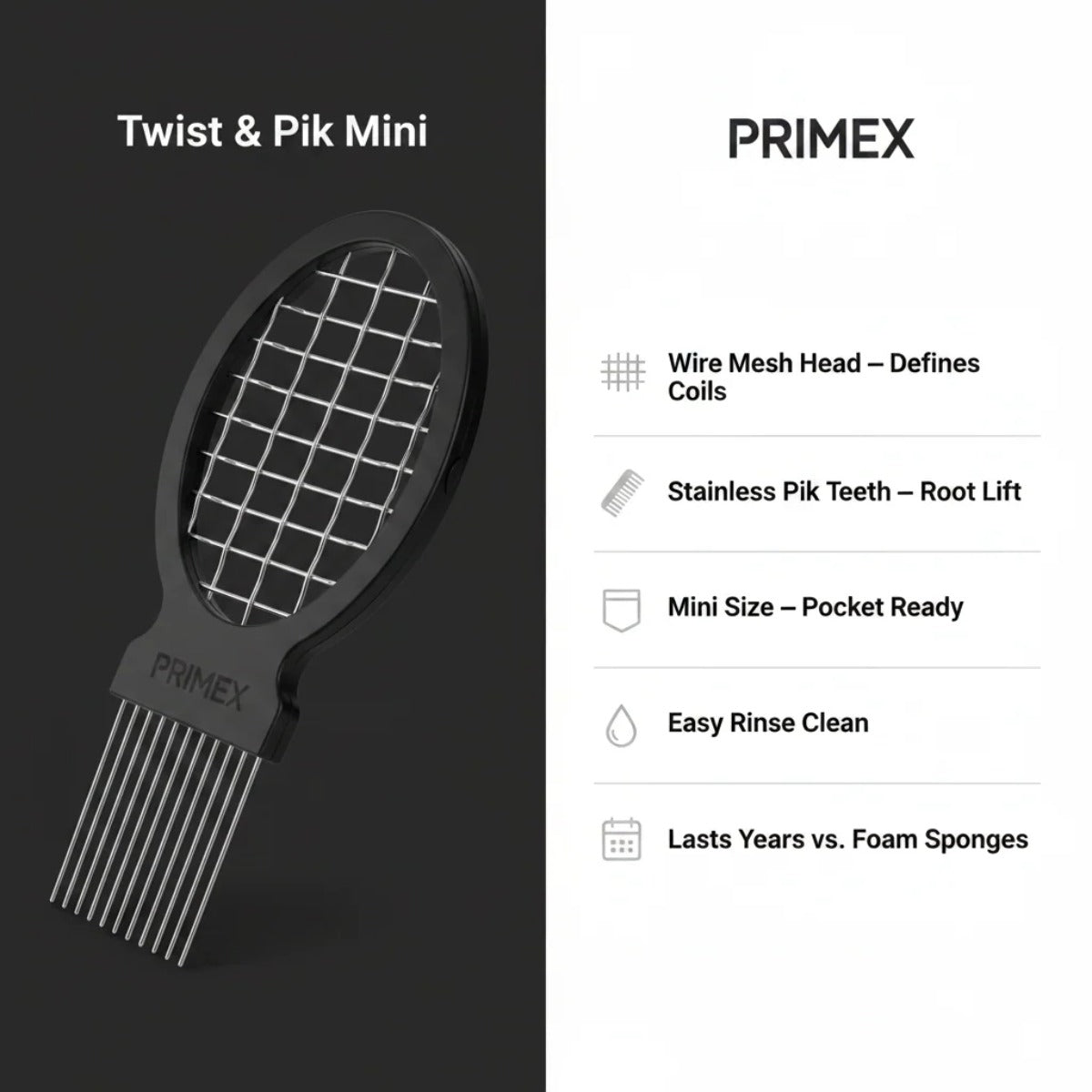 PrimeX Peigne Twist & Pik Mini [Noir] #201