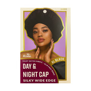 Bonnet de jour et de nuit à larges bords soyeux [Noir] #4603