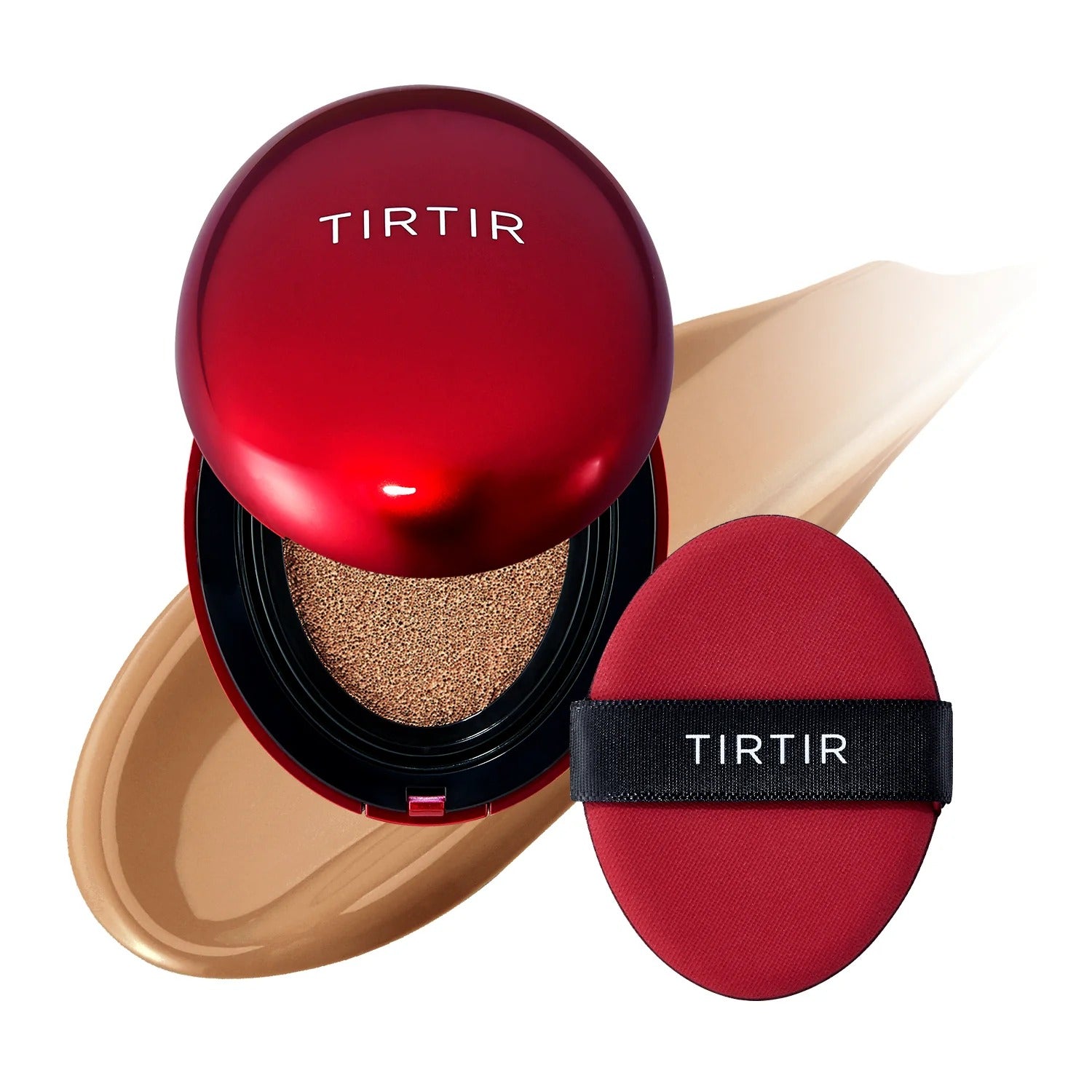 TIRTIR Mask Fit Red Cushion foundation compact with applicator puff and foundation swatch