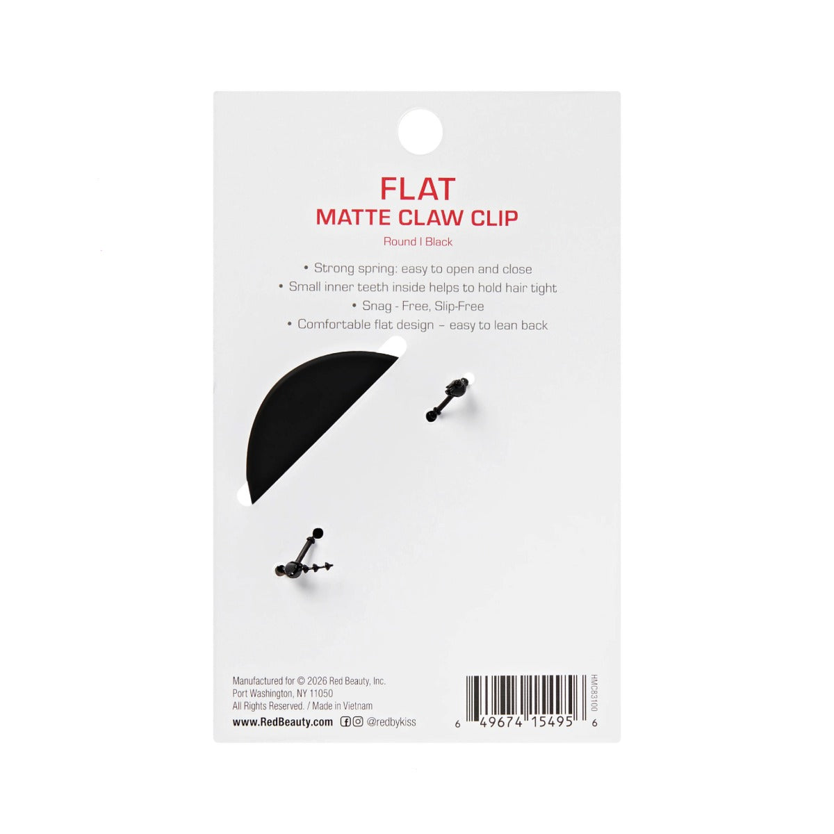 Red By Kiss Flat Claw Clip [Round] [Black] #HMC83