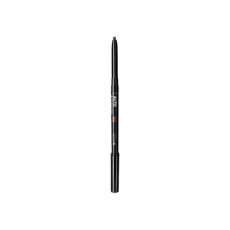 Nicka K auto eyebrow pencil in brown shade with sleek black retractable design for precise eyebrow shaping