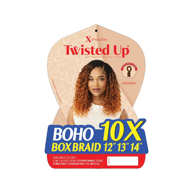 OUTRE Twisted Up Boho box braids hair extensions in 12, 13, and 14 inches with ombre curls