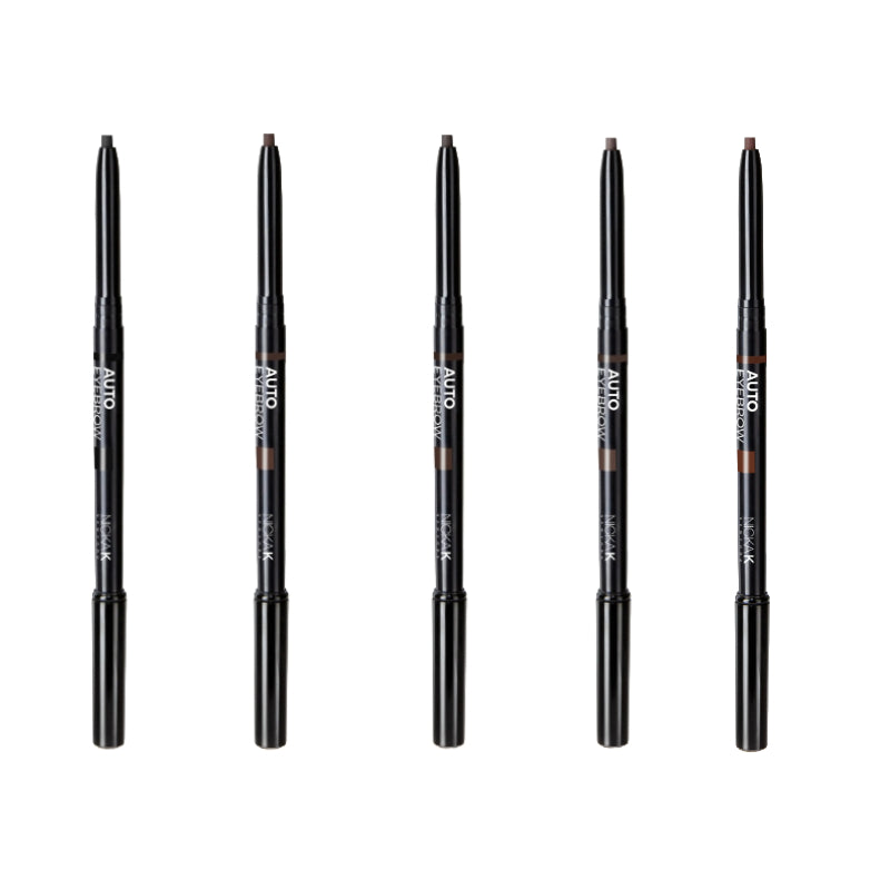 NICKA K auto eyebrow pencil set in five shades with retractable tip for precise eyebrow shaping