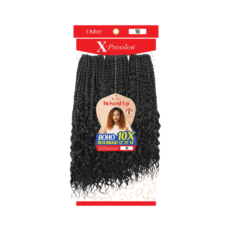 OUTRE X-Pression Boho Box Braids Hair Extensions with curly ends in black 1B color