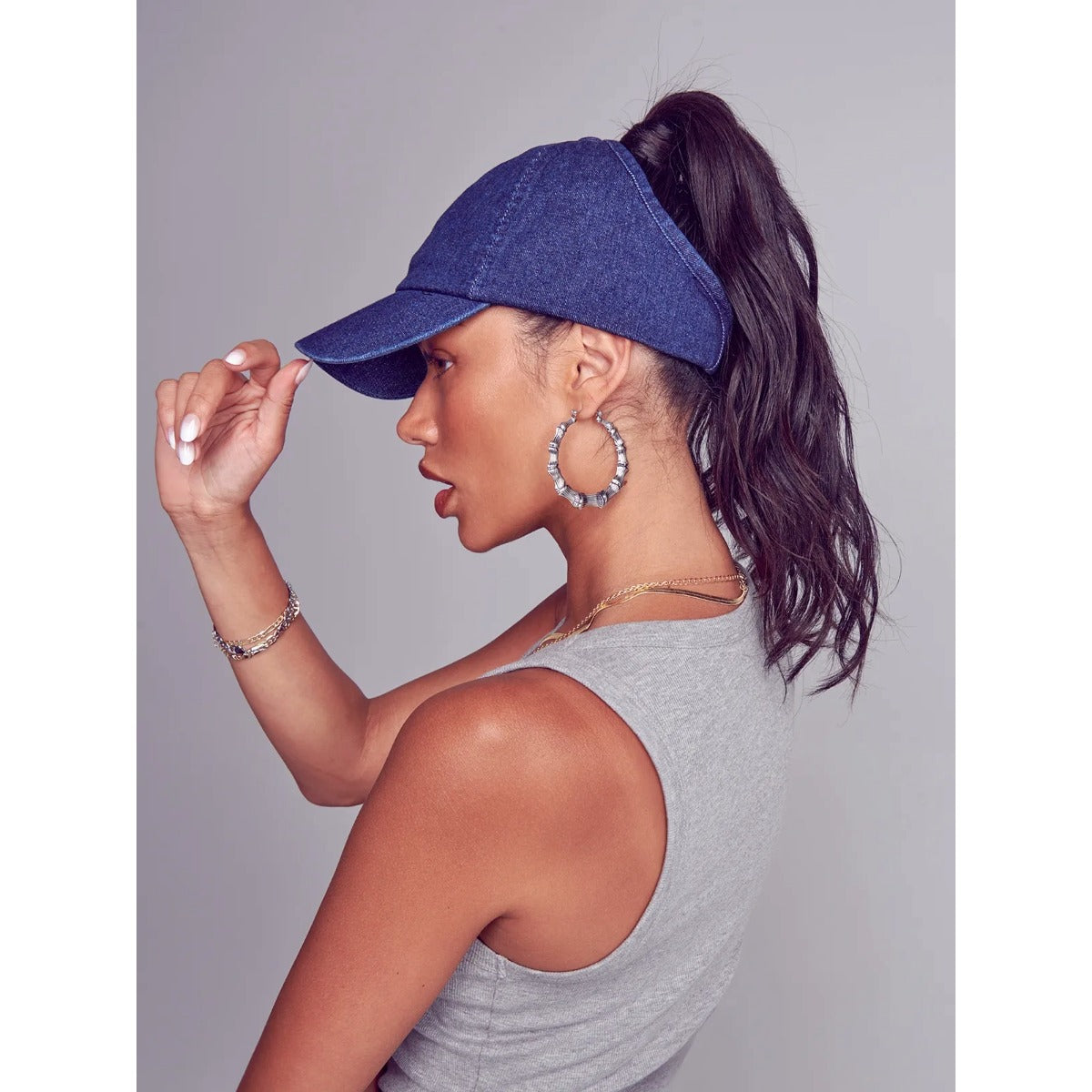 Satin Lined Backless Baseball Cap [Denim] #FH052