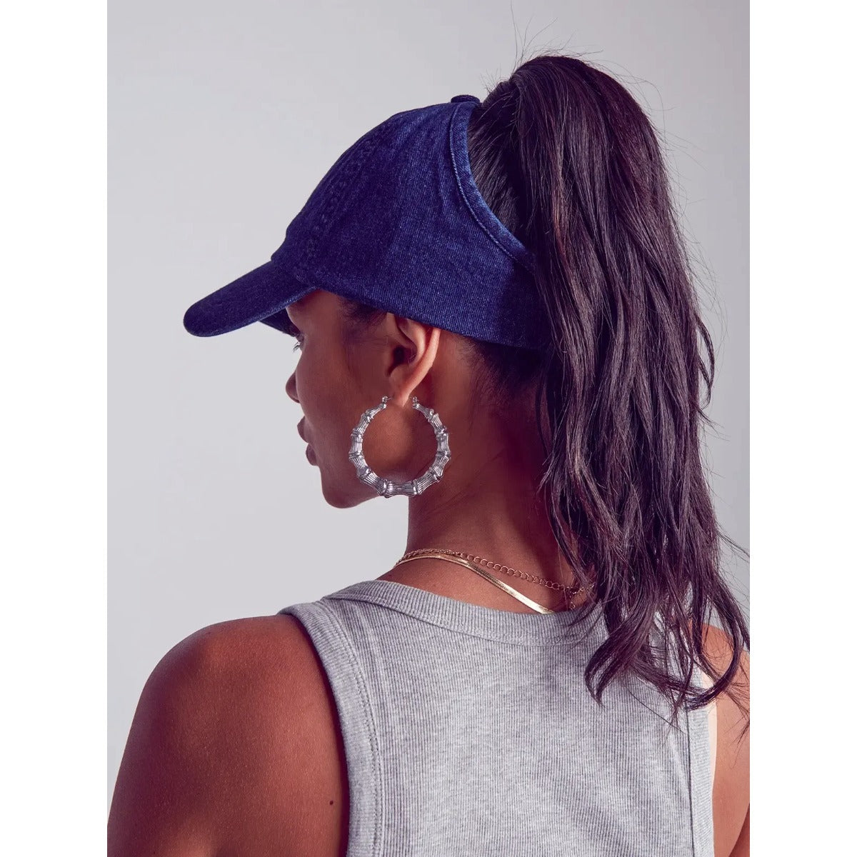 Satin Lined Backless Baseball Cap [Denim] #FH052