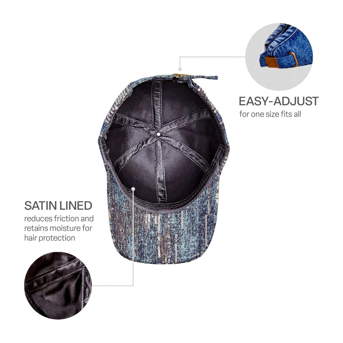 Casquette de Baseball à Boutons avec Doublure en Satin [Élevé 1] #FH60