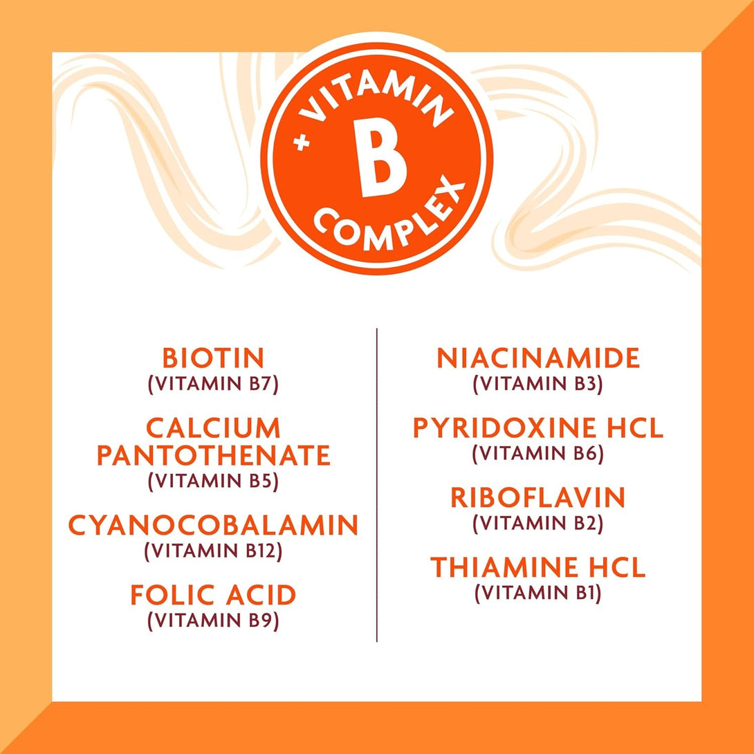 CANTU vitamin B complex infographic listing biotin niacinamide and B vitamins for shea butter sulfate free shampoo