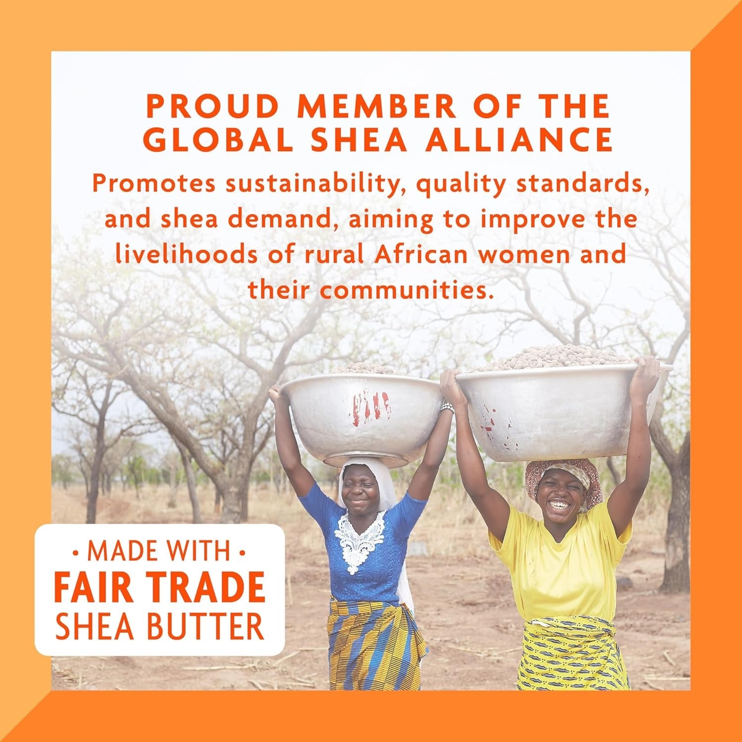 CANTU image of two women carrying bowls of shea nuts promoting fair trade shea butter and shea butter sulfate free shampoo