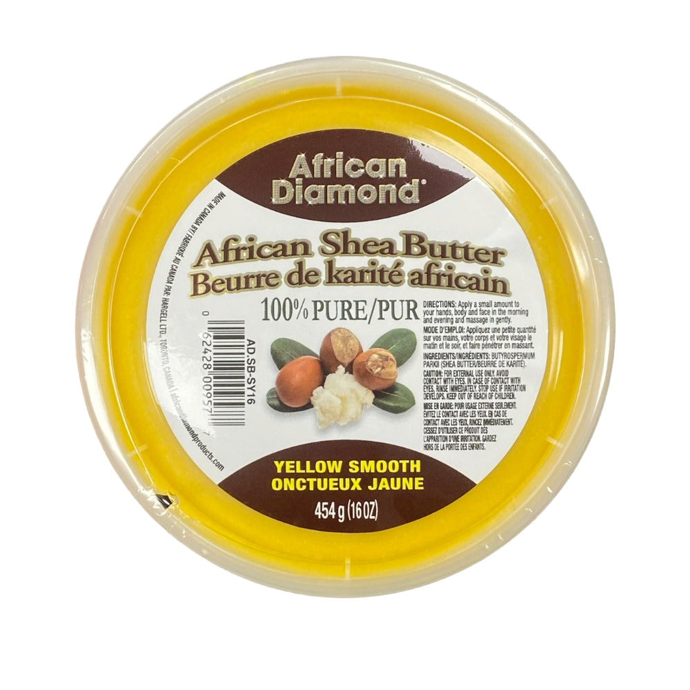African Diamond yellow shea butter for skin in 454g tub yellow smooth nourishing for hair and skin