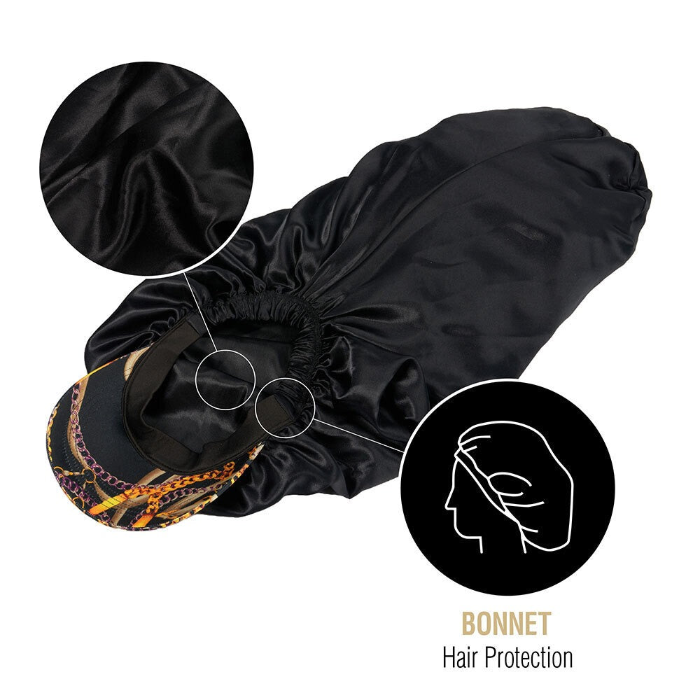 Bonnet visière en satin soyeux [Tresse] [Noir] #FH036