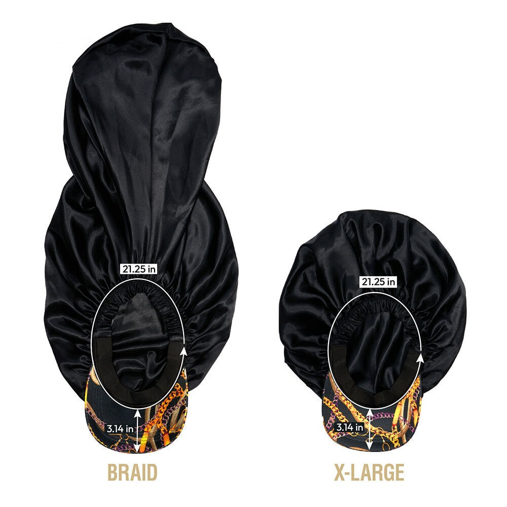 Bonnet visière en satin soyeux [Tresse] [Noir] #FH036