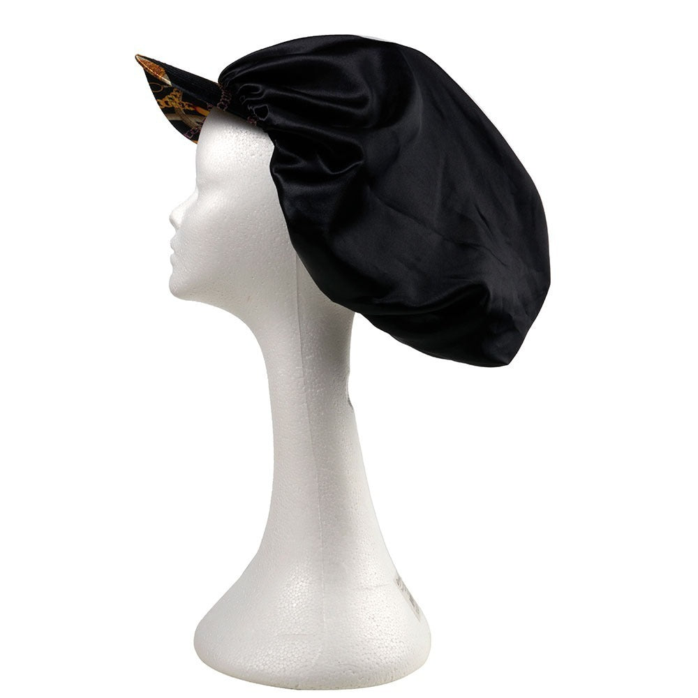 Bonnet visière en satin soyeux [Taille XL] [Noir] #FH030