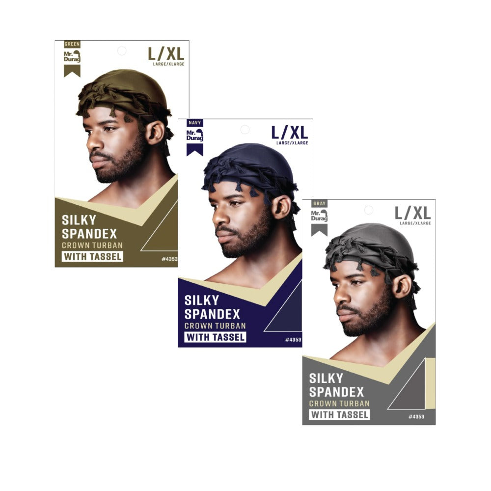 Silky Spandex Crown Turban with Tassel [Assorted Colors] #04353