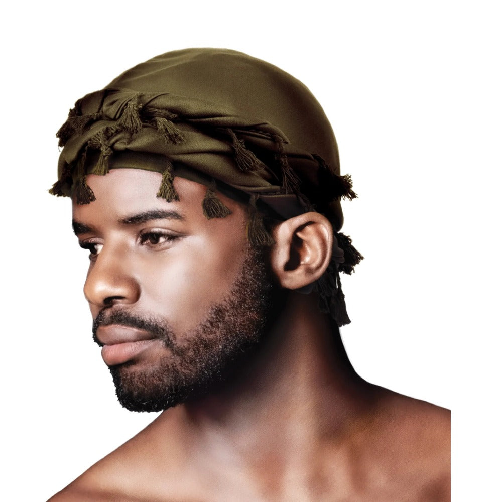 Silky Spandex Crown Turban with Tassel [Assorted Colors] #04353