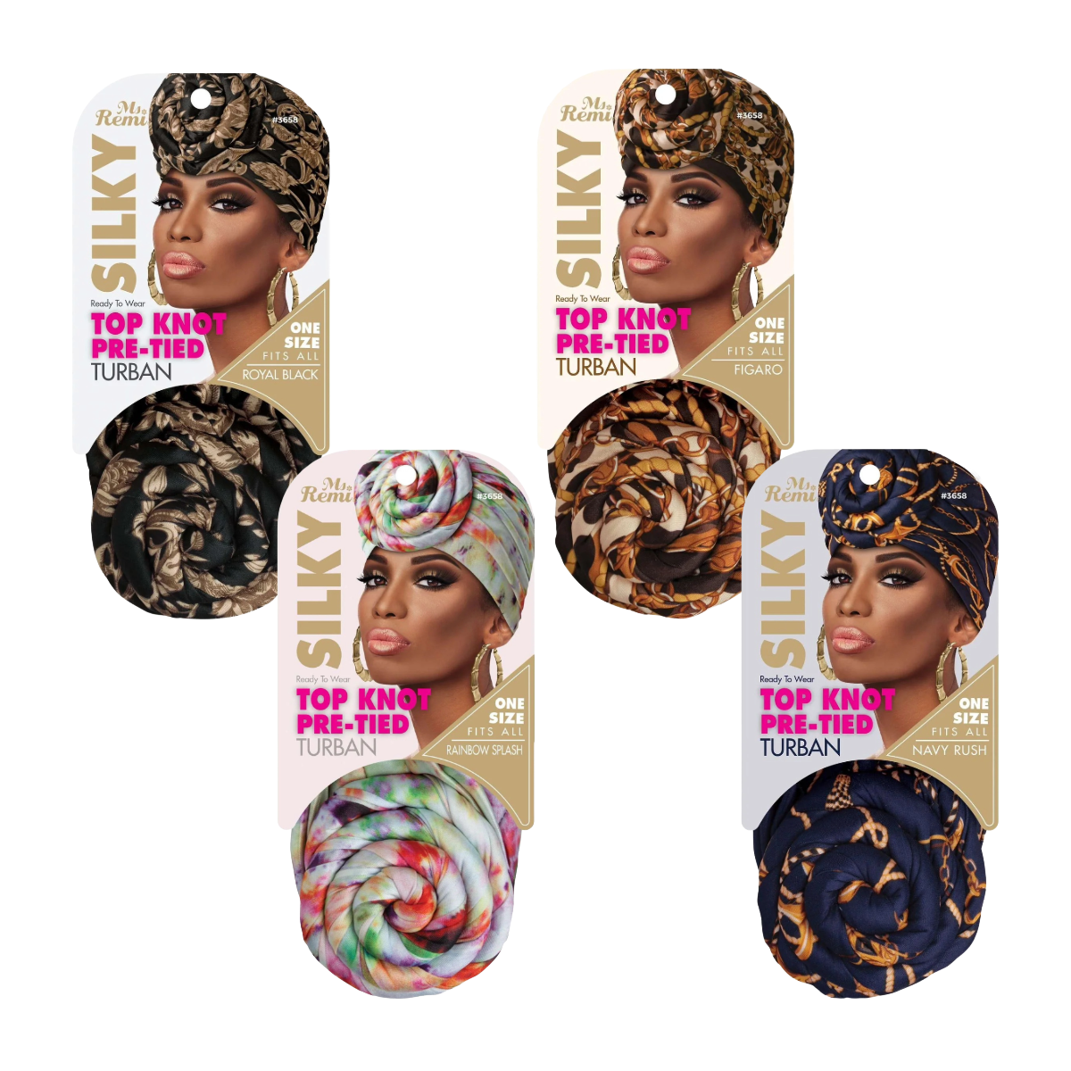 Turban pré-noué soyeux à nœud supérieur [couleurs assorties] #3658
