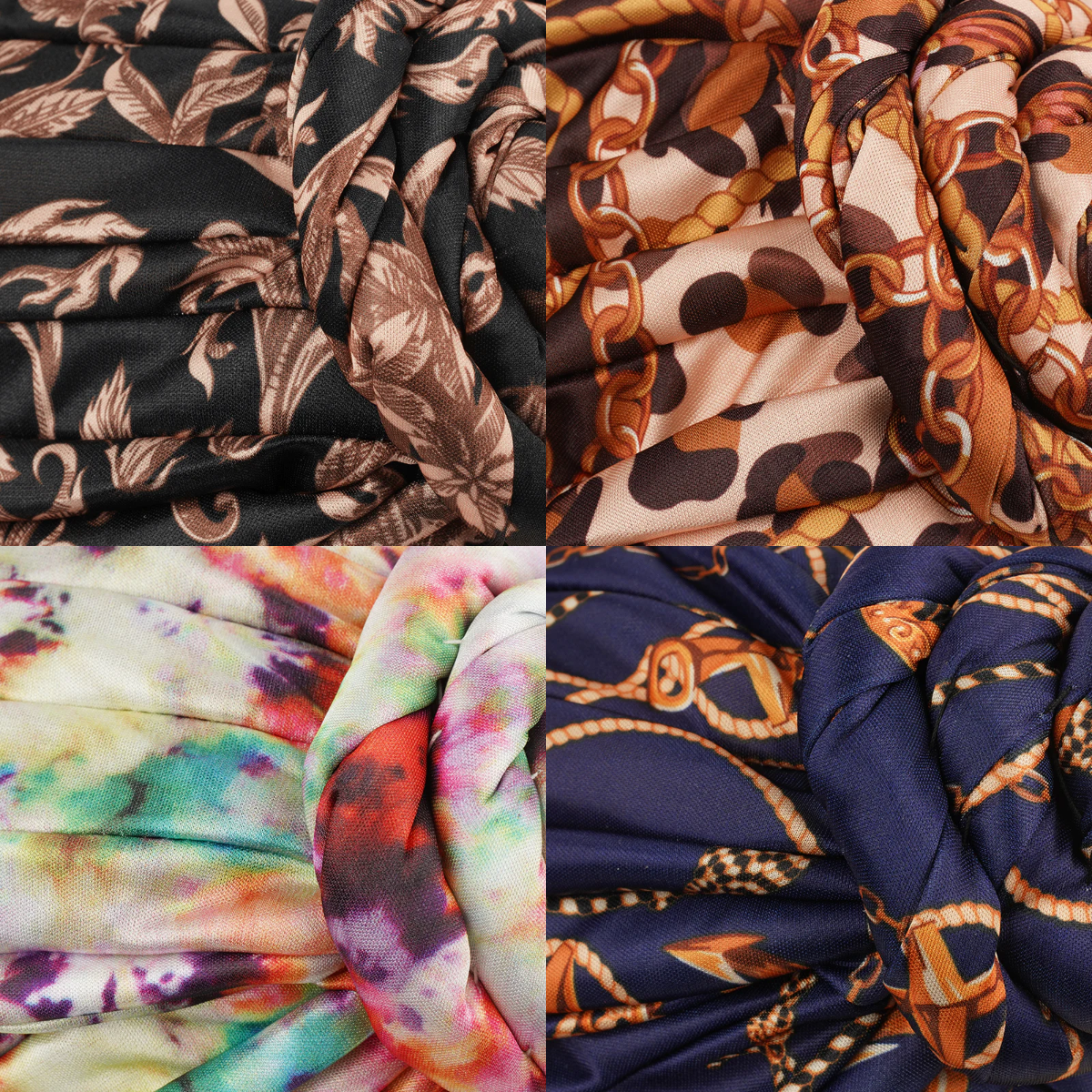 Turban pré-noué soyeux à nœud supérieur [couleurs assorties] #3658