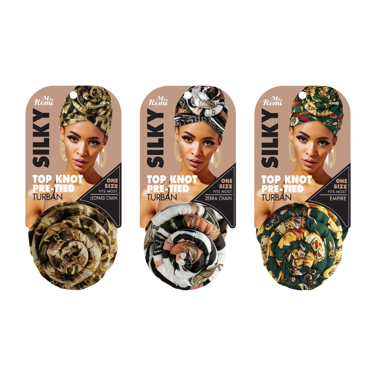Turban pré-noué avec nœud supérieur soyeux [Motifs assortis] #3678