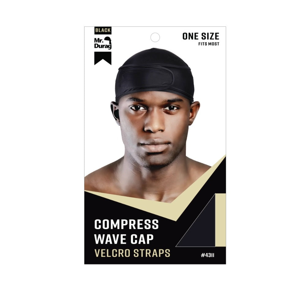 Spandex Velcro Compress Wave Cap [Black] #04311