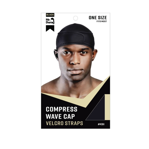 Spandex Velcro Compress Wave Cap [Black] #04311