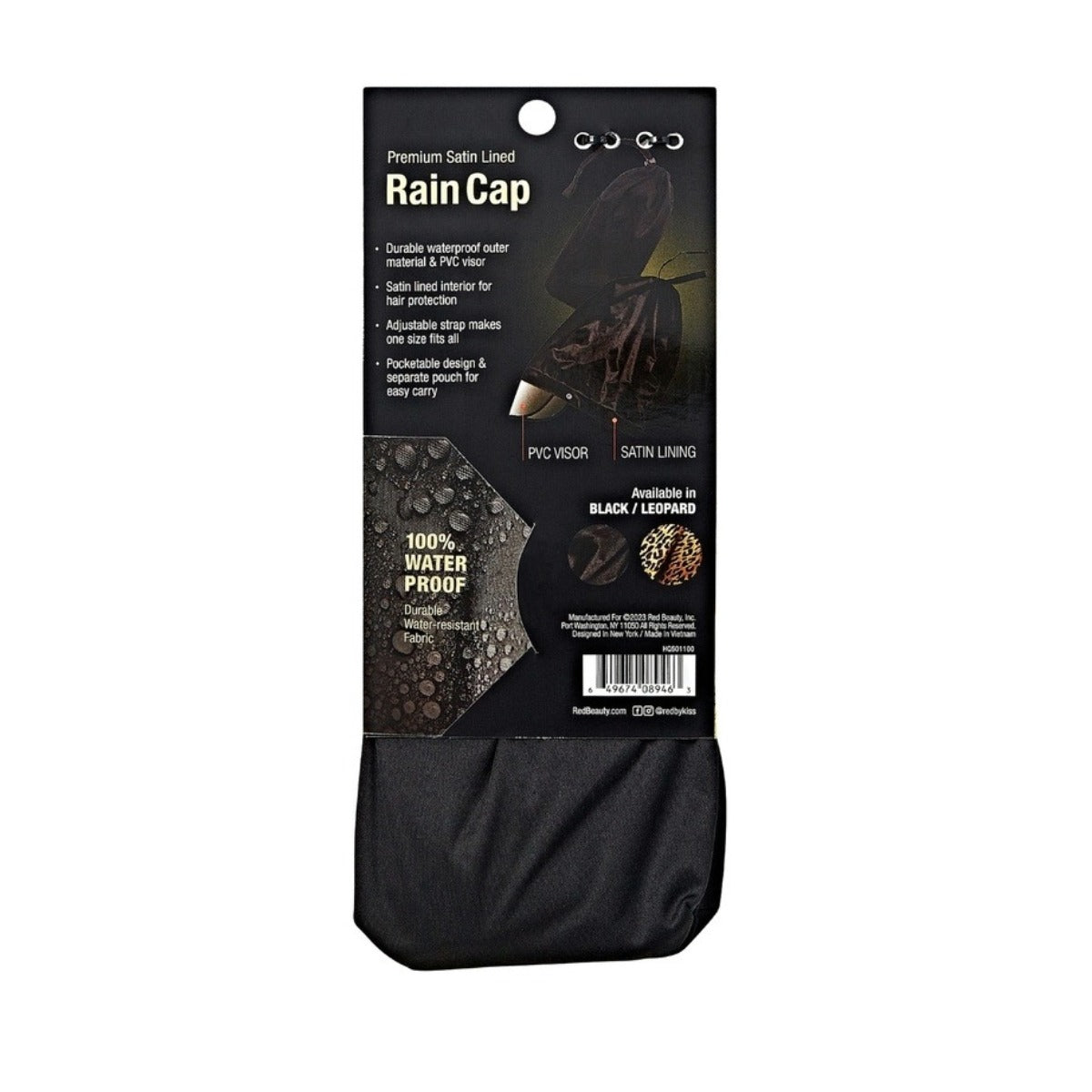 Bonnet de pluie imperméable doublé de satin [X Large] [Noir] #HQ501