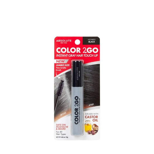 Absolute New York Color 2GO black hair touch up brush for instant gray coverage with castor oil