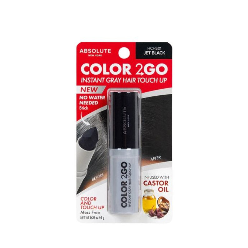 Absolute New York Color 2GO Jet Black instant gray hair touch up stick infused with castor oil