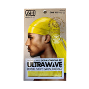 Yellow silky durag by ABSOLUTE NEW YORK with extra long tail and wrinkle-free satin material