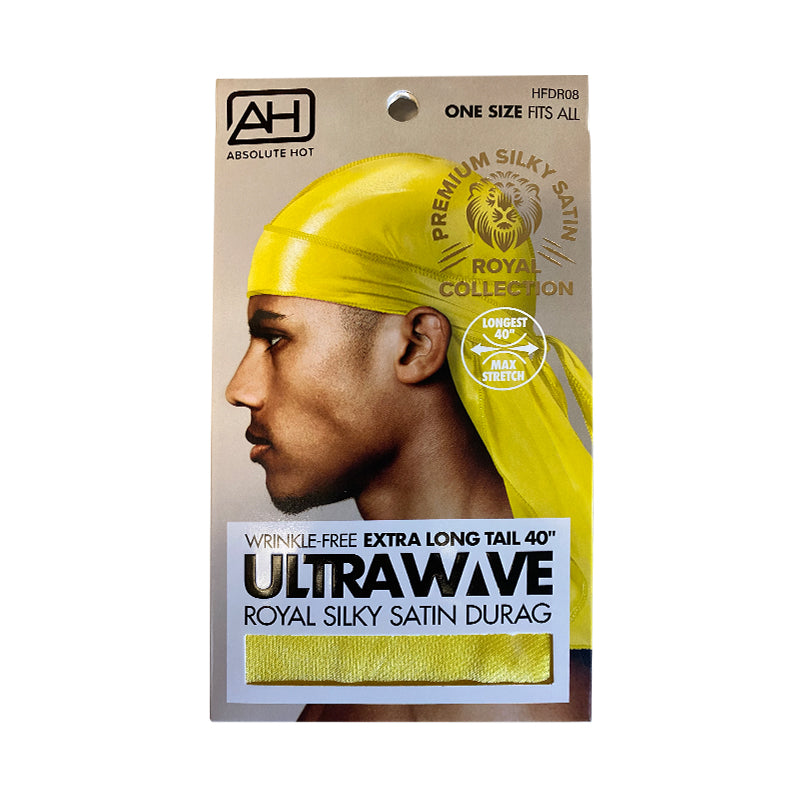 Yellow silky durag by ABSOLUTE NEW YORK with extra long tail and wrinkle-free satin material