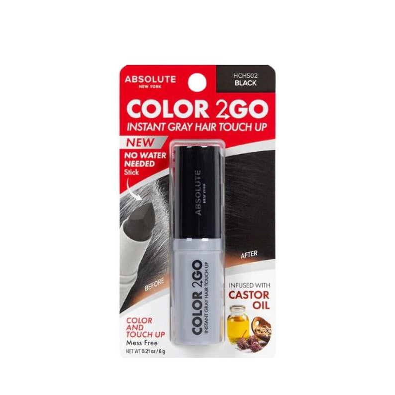 Absolute New York Color 2Go black hair touch up stick instant gray coverage infused with castor oil