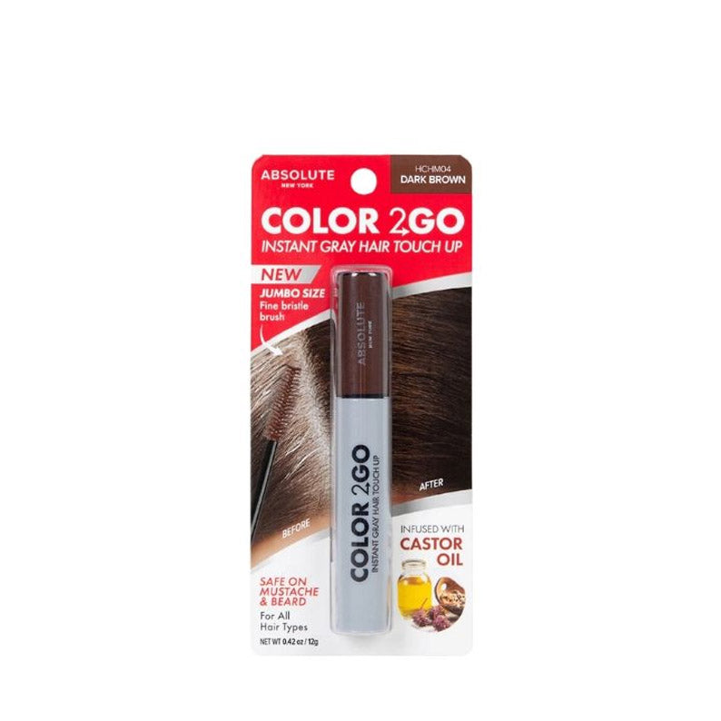 ABSOLUTE NEW YORK Color 2GO instant gray hair cover pen dark brown hair touch up with castor oil