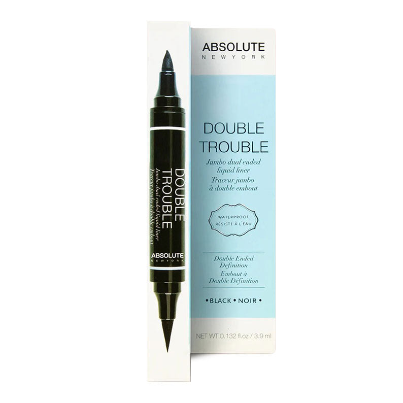 ABSOLUTE NEW YORK Double Trouble black double ended liquid eyeliner with jumbo marker tip and fine precision tip