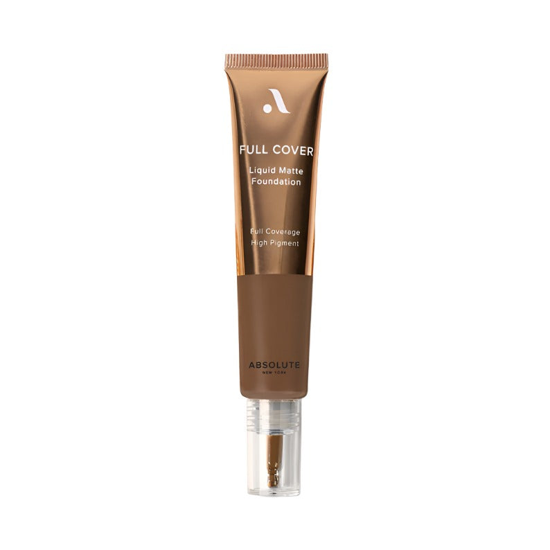 ABSOLUTE NEW YORK full cover liquid foundation tube in deep shade with pump applicator matte finish
