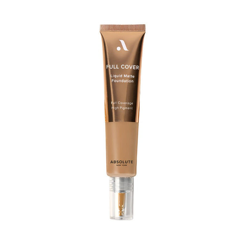 ABSOLUTE NEW YORK full cover liquid foundation tube in medium tan shade matte finish with pump dispenser