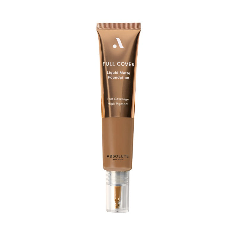 ABSOLUTE NEW YORK full cover liquid foundation tube in deep tan shade with pump applicator