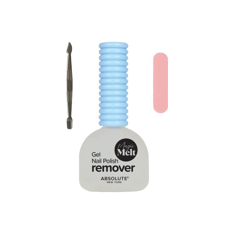 ABSOLUTE NEW YORK gel polish remover kit with soaking pot and silicone handle plus metal cuticle pusher and pink nail file
