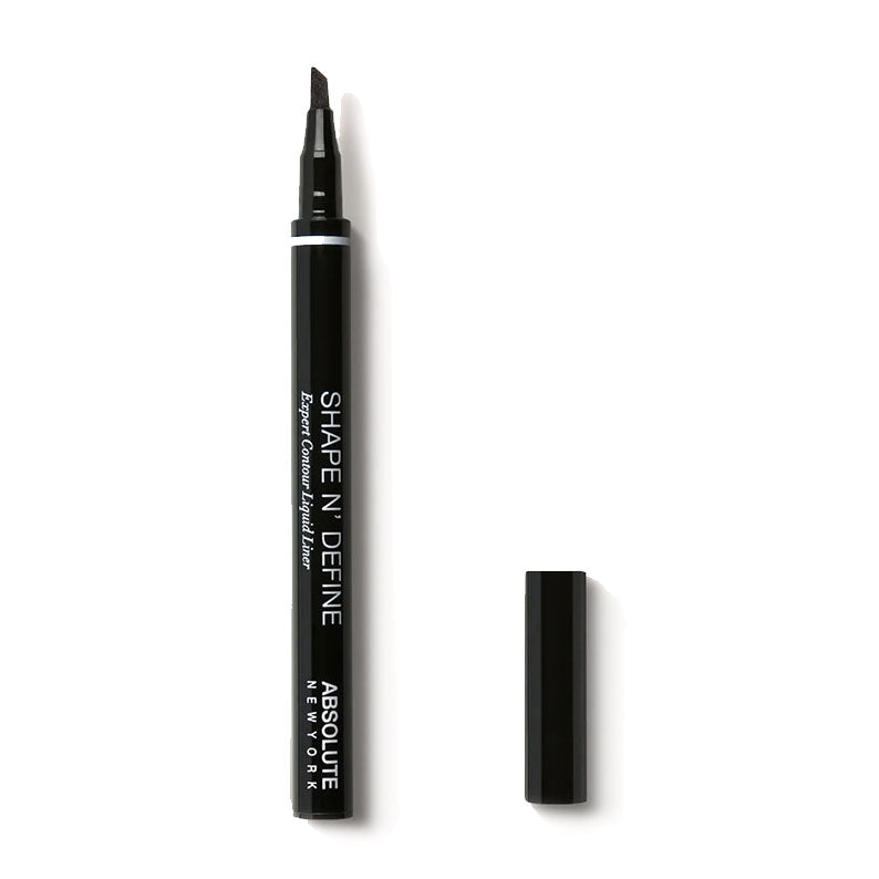 ABSOLUTE NEW YORK Shape N Define waterproof liquid eyeliner pen with angled felt tip and cap beside
