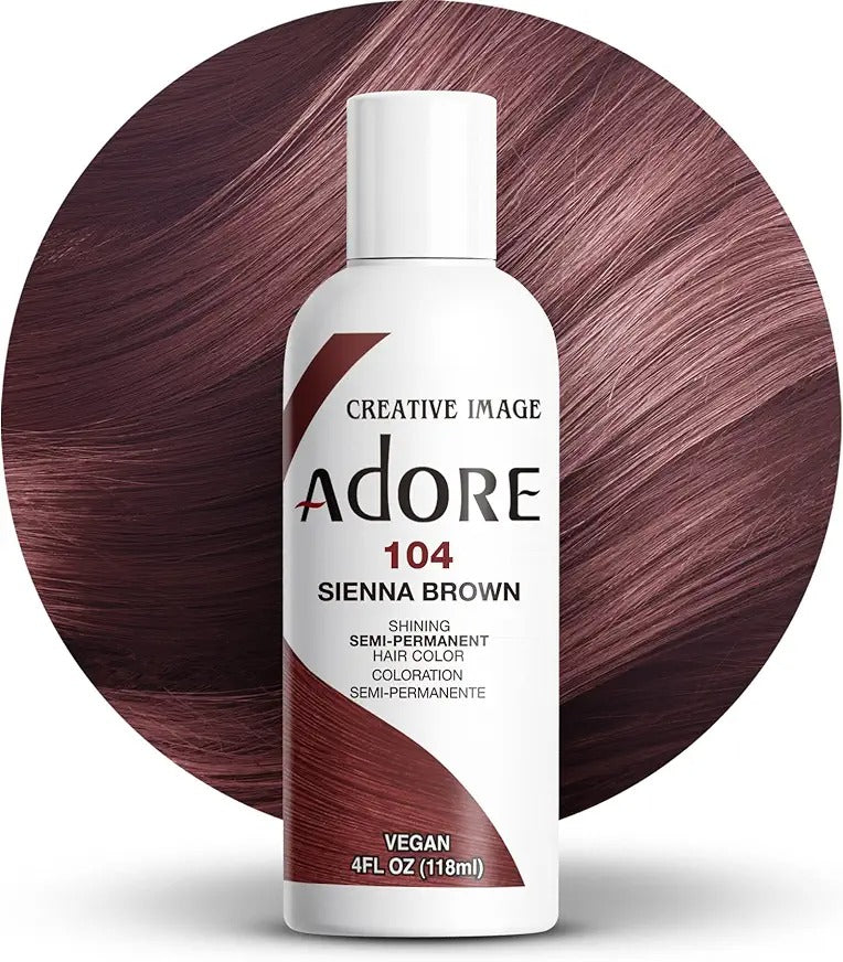 Adore semi permanent hair color bottle in sienna brown shade with shiny finish