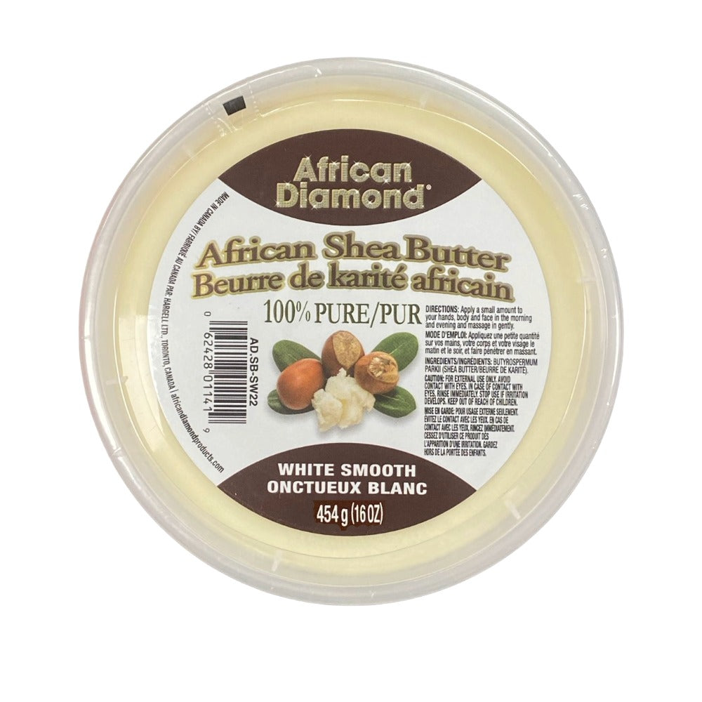 African Diamond White Shea Butter for skin in a 16oz container for deep moisturizing and hydration